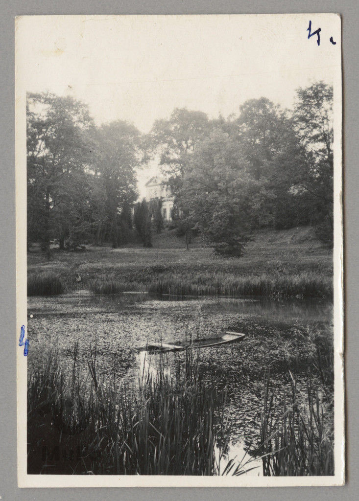 widok stawu w Niegoszowicach, łódka