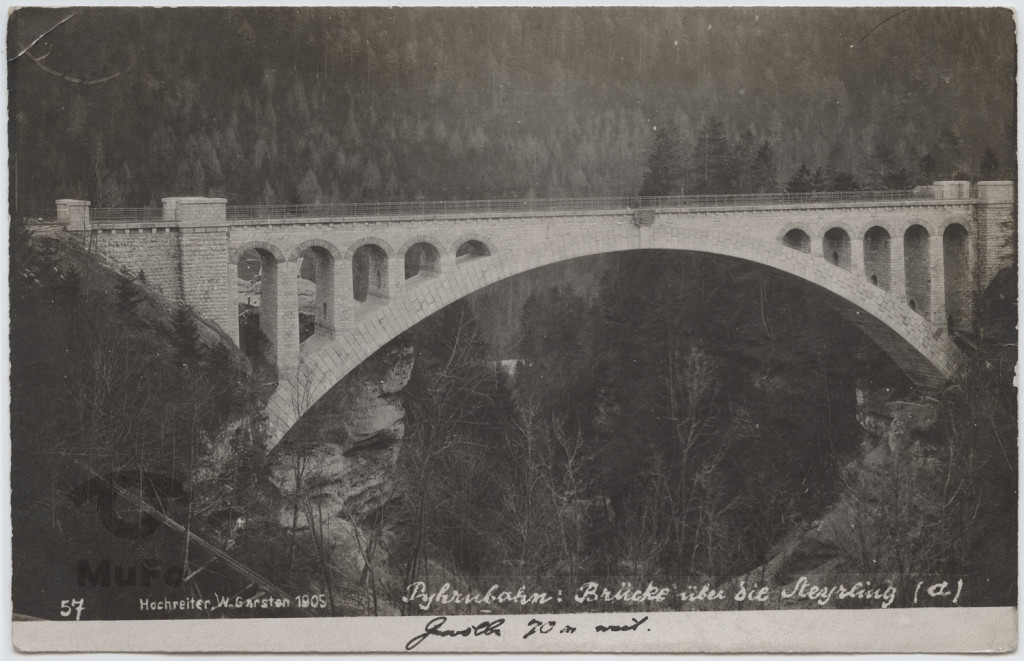 górna Austria, most nad rzeką Steyrling, górska linia kolejowa Pyhrbahn