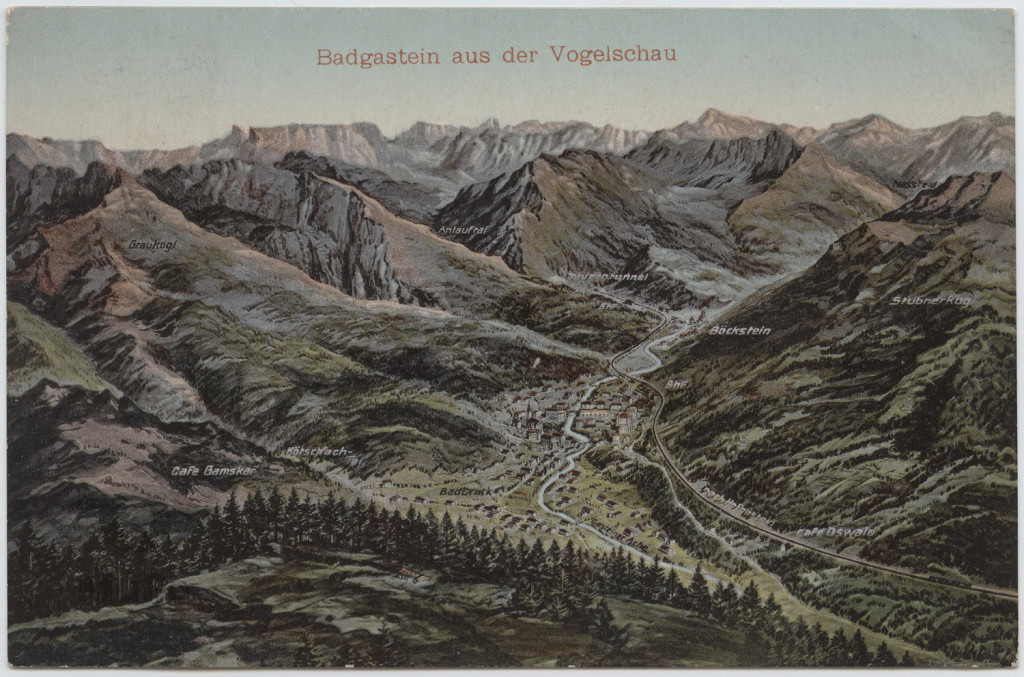 Panorama doliny Gasteiner  Tal z miejscowościami Badgastein i Bockstein.