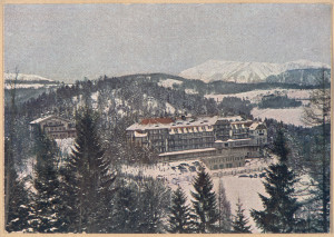 Semmering, Sanatorium u stóp gór po rozbudowie, widok, karta pocztowa składana, reklamowa