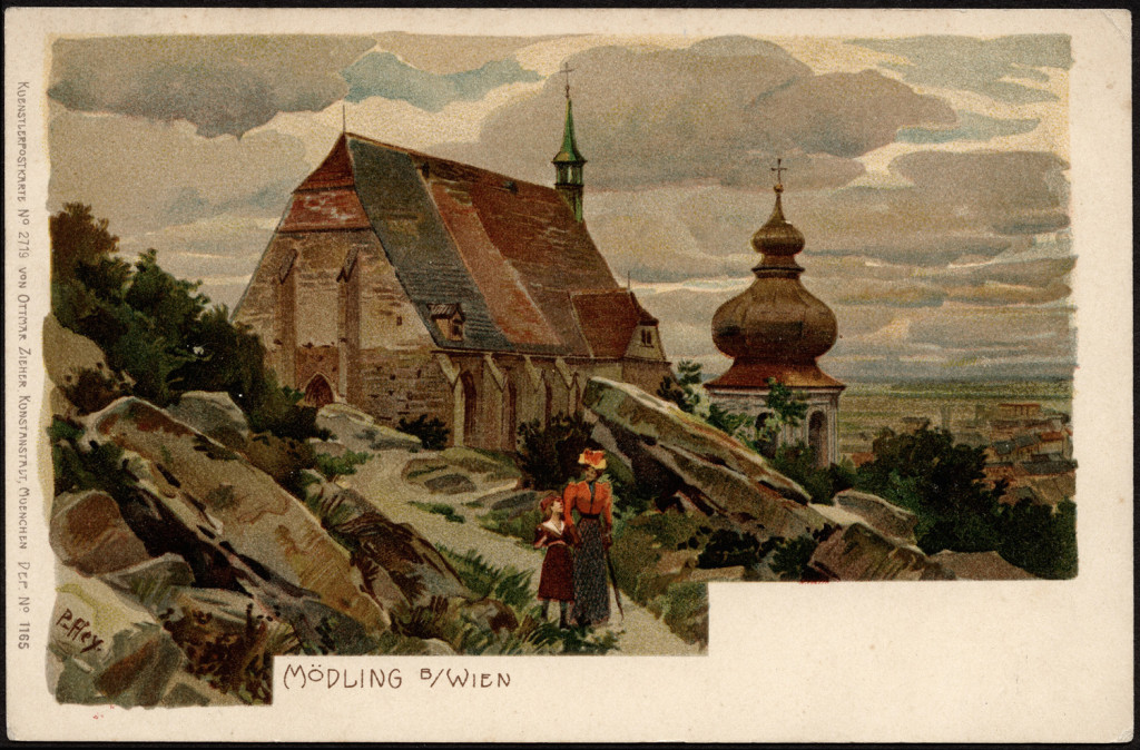 repr. akwareli, Mödling got.  kościół na wzgórzu