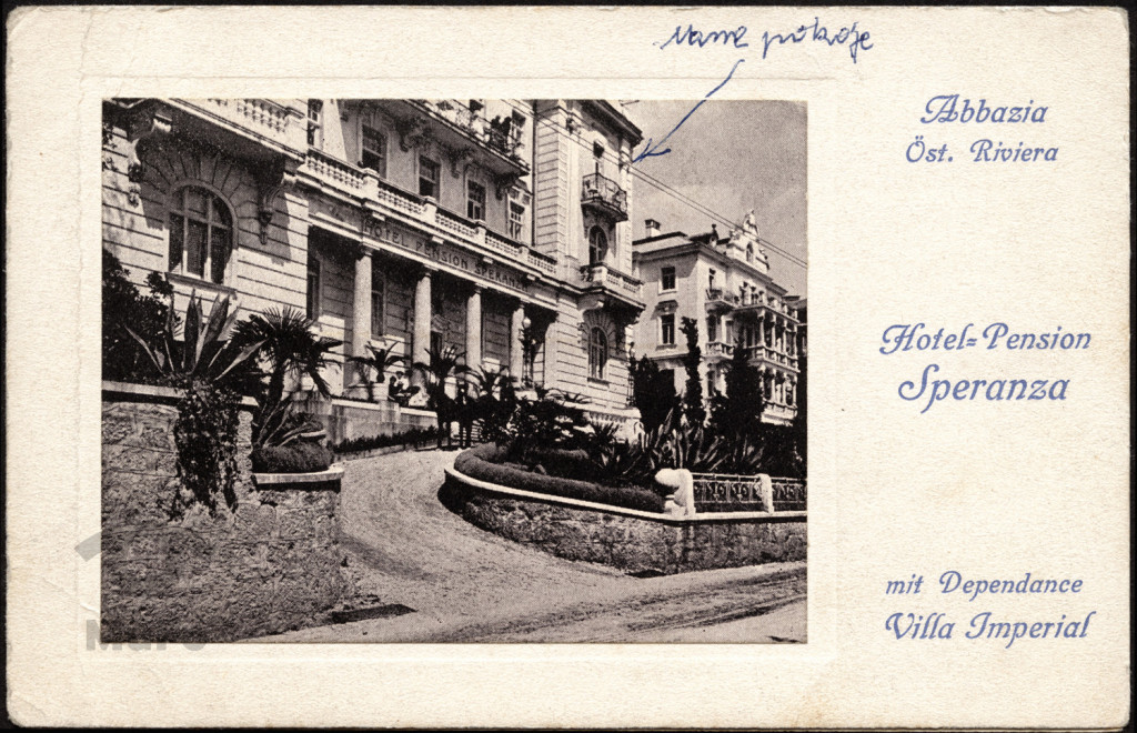 Abbazia  ob. Opatija hotel Speranza  fasada ukosem i podjazd