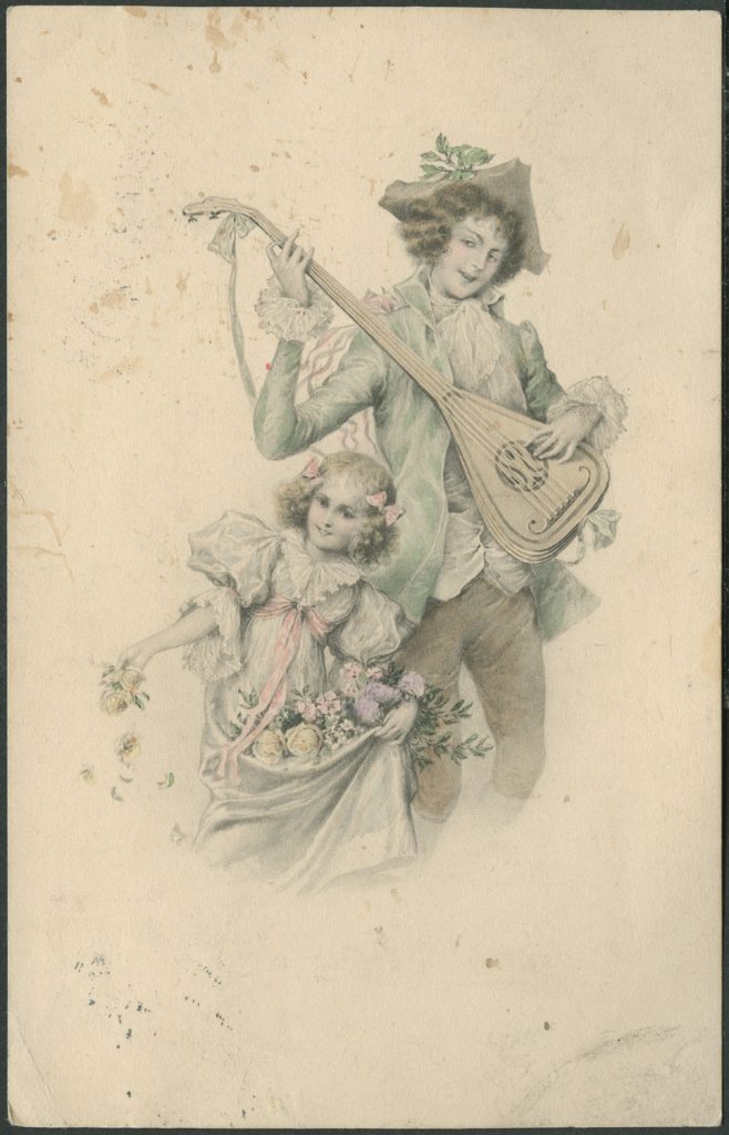 Reprodukcja rysunku, młodzieniec i dziewczynka