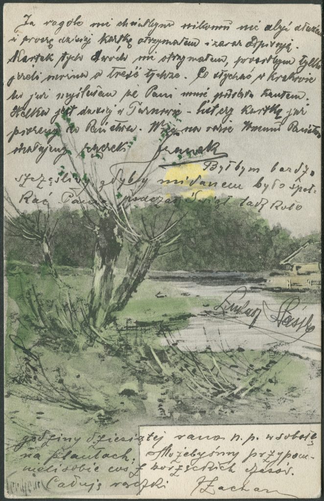 Reprodukcja malarstwa, pejzaż, dom nad rzeką