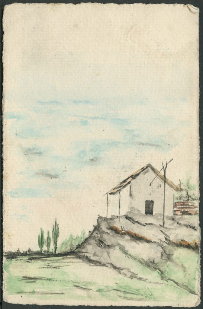 Reprodukcja malarstwa, pejzaż z domem