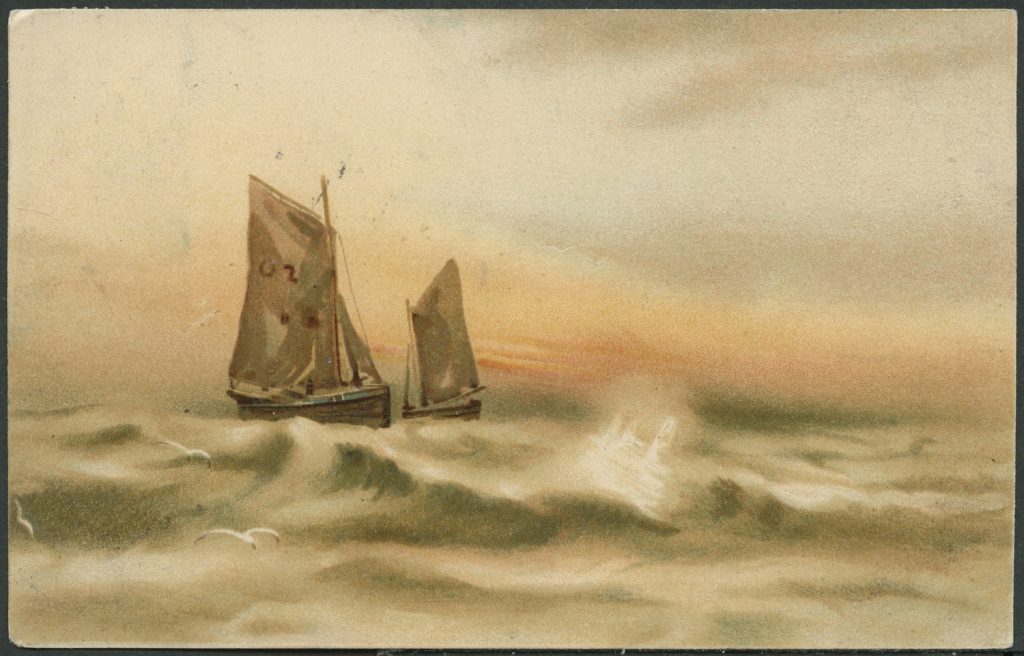 Reprodukcja malarstwa, dwa żaglowce