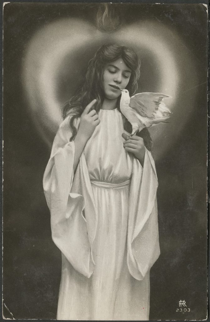 Dziewczyna z gołębiem, portret