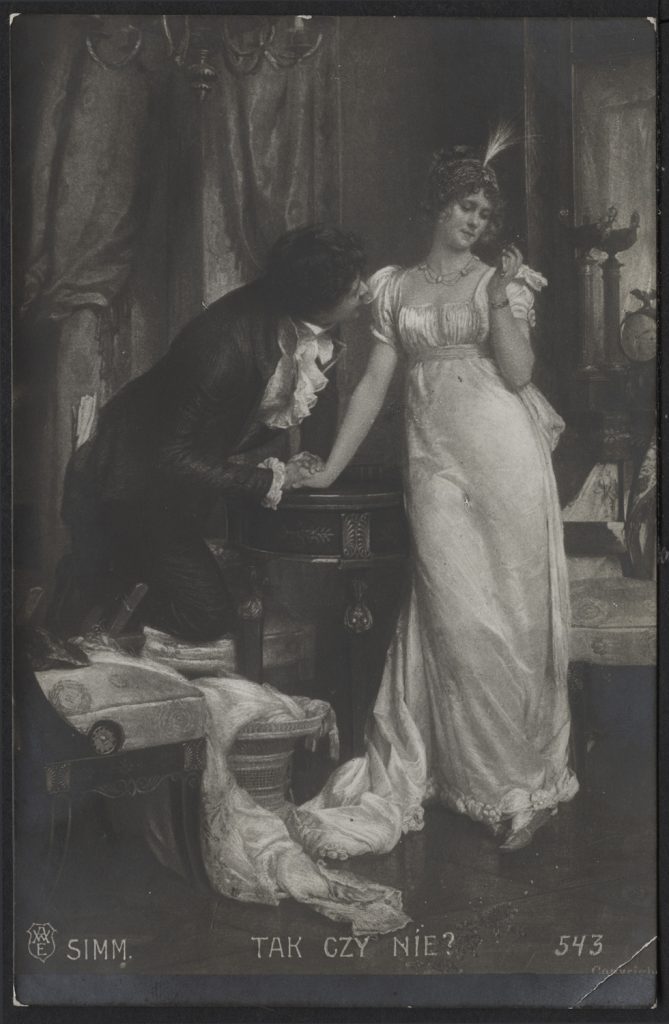 Reprodukcja malarstwa, scenka rodzajowa z kobietą i mężczyzną