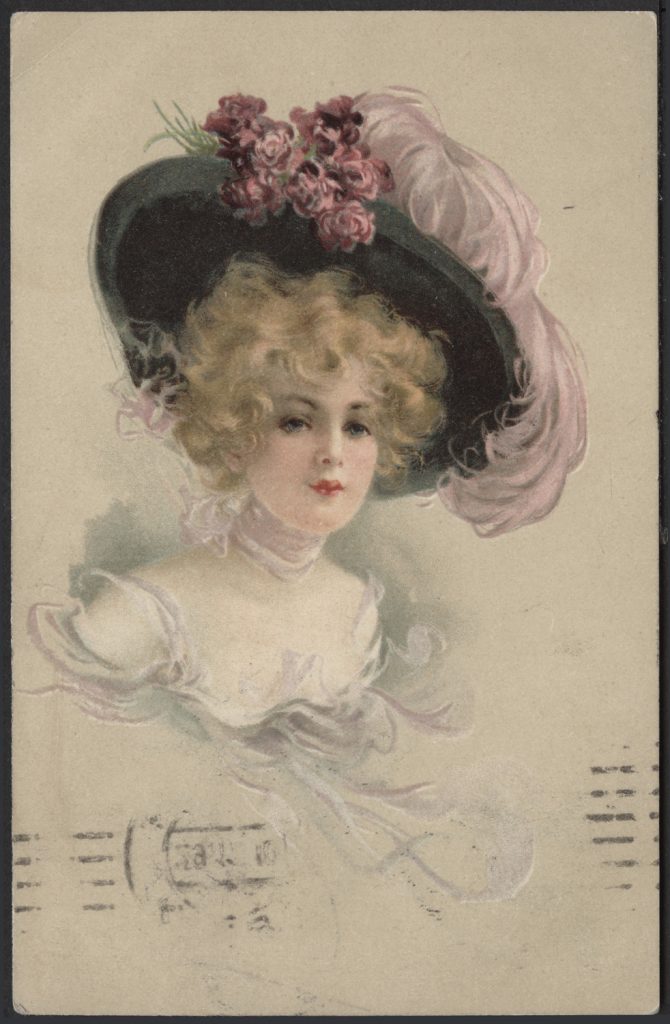 Reprodukcja rysunku, kobieta w kapeluszu