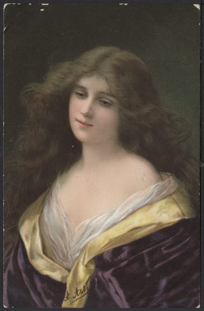 Reprodukcja malarstwa, A. Asti, kobieta w sukni z dekoltem