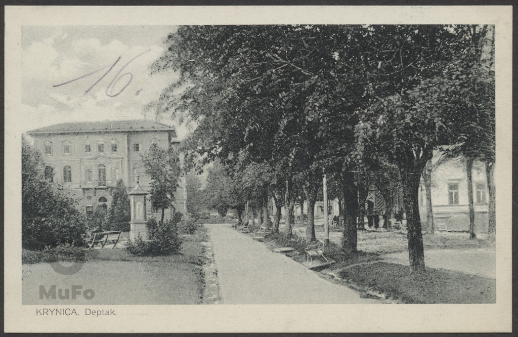 Krynica, deptak miejski z tzw.kioskiem meteorologicznym;