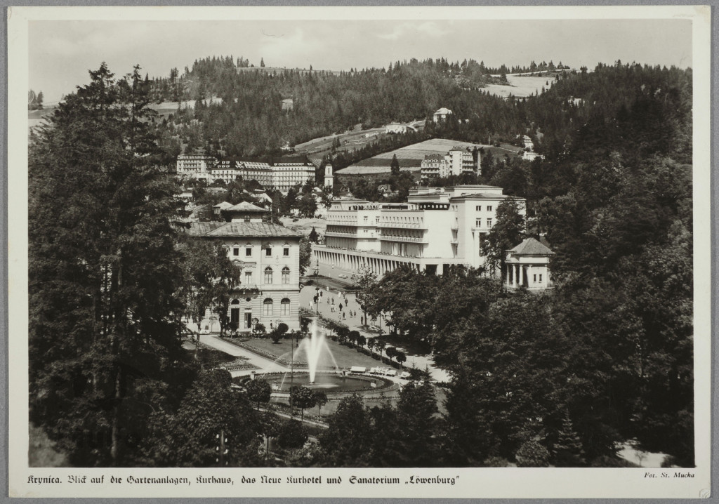 widok z góry, Krynica, budynki i parki