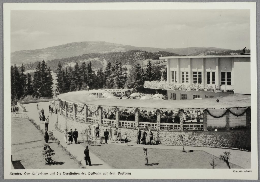 widok, Krynica, stacja kolejki ; Góra Parkowa