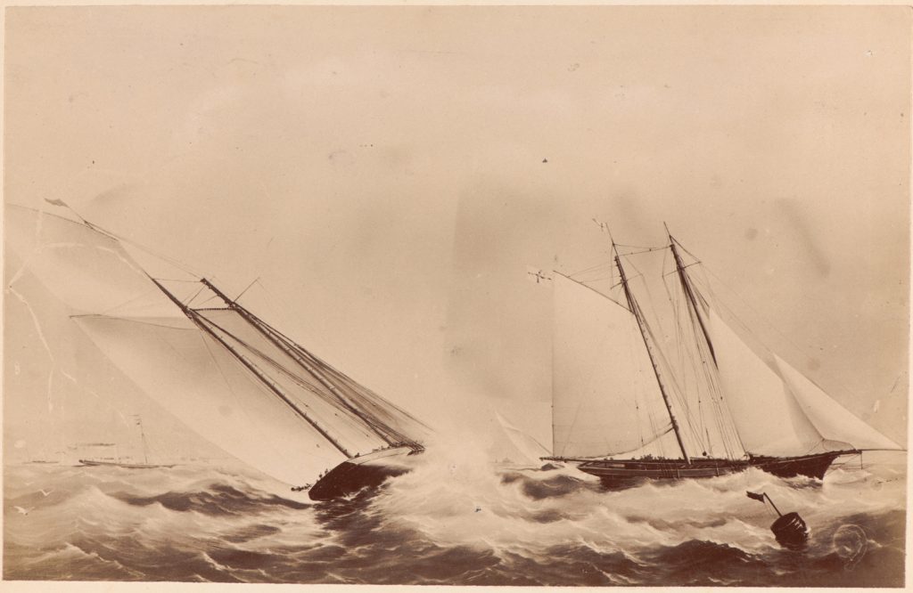 reprodukja mal., fotografia akwareli,
jachty przy boi zwrotnej.