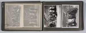 album, 82 fot. poz., prace w gospodarstwie rolnym, geodezyjne, budowa promu,  portrety pracowników, l. 30. XX w.