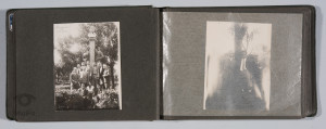 album, 82 fot. poz., prace w gospodarstwie rolnym, geodezyjne, budowa promu,  portrety pracowników, l. 30. XX w.